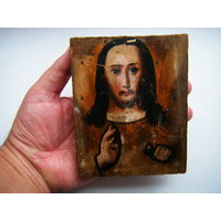 Старинная Рукописная икона СПАСИТЕЛЬ. 13х11см.