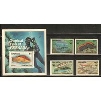 Гренада-1982(Мих.,1299-1302,Бл.126) , **  , Морская  Фауна,Рыбы (полная серия)