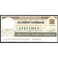 Дорожный чек Образец 500 франков Банк Credit Lyonnais Франция