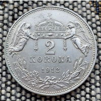 Венгрия (Австро-Венгрия) 2 кроны 1912 года, UNC. Ангелы. Корона. Серебро! Сторгуй за свою цену, предложи обмен!