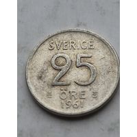 25 эре 1961 года Швеция. Серебро 400. Монета не чищена. 45218