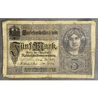 Банкнота 5 марок 1917 год. Германская империя.