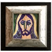 Акулов В.И. "Голова Христа", акрил, картон. Размер 20/20 см.