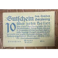 Нотгельд Австрия Зальцбург, 10 геллеров 1919 год