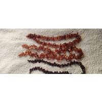 Бусы янтарь и гранат