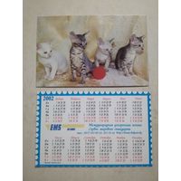 Карманный календарик . Котики. Белпочта. 2002 год