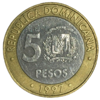 Доминикана 5 песо, 1997 - 50 лет Центральному банку