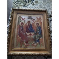 Икона Троица позолота в киоте под стеклом 28/24