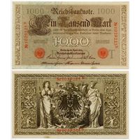 Германия. 1000 марок (образца 1910 года, P44b, оранжевая печать, aUNC)