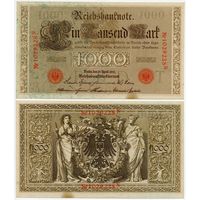 Германия. 1000 марок (образца 1910 года, P44b, оранжевая печать, aUNC)