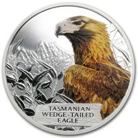 RARE Тувалу 1 доллар 2012г. "Вымирающие и вымершие: Тасманийский орёл". Монета в капсуле; подарочном футляре; сертификат; коробка. СЕРЕБРО 31,10гр.(1 oz).