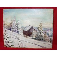 С рубля без мц. картина "Дом зимой", м.ф. 58х48см.