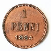 1 пенни 1884 года. Биткин R1. AU.