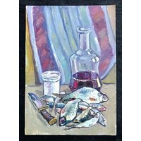 Звонков И.Г"Натюрморт с рыбками". Картон, масло. Размер 35/50 см