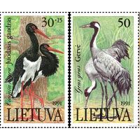 Птицы из Красной книги Литва 1991 год Фауна серия из 2-х марок **