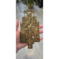 Крест "Распятие Христово с предстоящими и избранными иконами", навершие с херувимами, бронза, литье, эмали, Российская Империя, 1850-1890 гг. Распродажа коллекции!!!