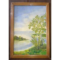 Пейзаж, двп, масло