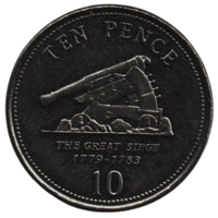 ЗАМОРСКАЯ ТЕРРИТОРИЯ ГИБРАЛТАР. 10 пенсов 2010 Великая Осада. Пушечный лафет Келера