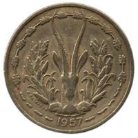 АВТОНОМНАЯ РЕСПУБЛИКА ТОГО. 25 ФРАНКОВ 1957. ФАУНА. АНТИЛОПА