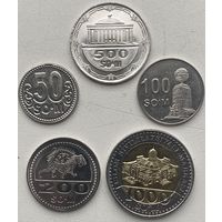 Узбекистан 50, 100, 200, 500, 1000 сумов 2018 - 2022 г. Набор 5 монет