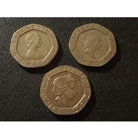 3 двадцати пенсовые монеты Великобритании