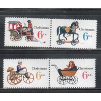 США-1970, (Мих.1017-1020),  ** ,  Рождество, Игрушки (полная серия)