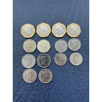 Иордания. набор 14 монет 1992-2016. (5, 10 пиастров 1/2, 1/4 динара)