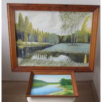 Все лоты с рубля.Старый пейзаж+бонус,Х/М,82\63 см. с рамой