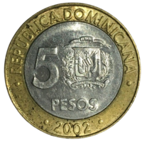 Доминикана 5 песо, 2002