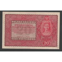 Польша 20 марок 1919 года. Тип P-26(2). Состояние aUNC