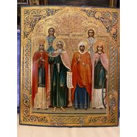 Икона Святой Пророк Илья и Святые Великомученики-Зиновий,Вера, Надежда, Екатерина, Александра. 19 век! Живопись по Золоту! Школа! Люкс!