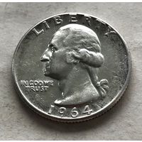 США 25 центов (квотер) 1964 (Филадельфия) - серебро 0,900, состояние!