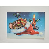 Открытка с новым годом мышь свеча, 2000г ?