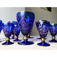 Бокалы и рюмки кобальт Чехословакия позолота 13 и 8см