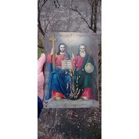 СТАРИННАЯ ИКОНА ТРОИЦА МАСЛО РЕДКИЙ СЮЖЕТ . Распродажа Коллекции !!! .Экспресс  Аукцион  с рубля без МПЦ и прочего  .Много лотов в продаже .