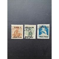 Польша 1918 Неполная серия марок с надпечаткой "Poczta Polska" с новым тарифом на марках 1916 года "Варшавская городская почта" (гашеные) Mi.2-3,5 каталог 7.00 евро