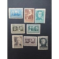 Польша 1947 Полная серия марок "Польская культура" (чистая* следы от наклеек) Mi.455А-462А каталог 10.00 евро