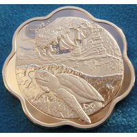 Каргадос - Карахос.  5 руфий 2024 год  "Морская черепаха и корабль"   UNUSUAL   Материал: медно-никелевый сплав + посеребрение  Тираж: 120 шт