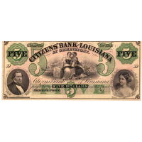 $5 The Citizens' Bank of LOUISIANA at Shreveport Note, 1800's, UNC. Не частые!