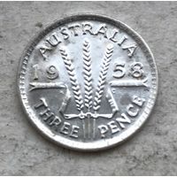 Австралия 3 пенса 1958 Елизавета II - серебро 0,500