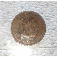 1/2 пенни 1939 года Великобритания. Король Георг 6. Красивая родная патина!