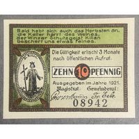 Нотгельд , 10 пфеннигов, Ланвеген 1921 год. Веймарская республика