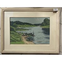 Витковский Г.А. Каталожная работа. "На Нёмане", 1987г. Линогравюра. Р. 65,5х50 см.
