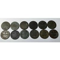 Сборный лот монет Николая ||. 12 шт. 2 копейки. Без повторов