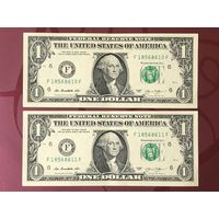 Две банкноты по 1 доллару США 2013 года с номерами подряд, (F) ATLANTA