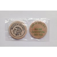 США. 2 жетона Wooden Nickel (Деревянный пятицентовик). В одной запайке. Диаметр каждого 3,8 см.