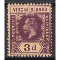 12.BrKCI. Великобритания. Колонии. Виргинские острова. Стандарт. Георг V. 1913 г. 3P. Mi.#39.