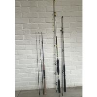 2 спиннинга  +  удочка + 4 коробки