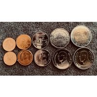 Таиланд набор 5 монет 1, 5, 10 бат 25, 50 сатанг король Рама IX Старый портрет UNC