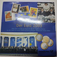 Набор по 1 евро монете  Грмания 2003 года с почтовыми марками в комплекте из 12 стран ЕС . .